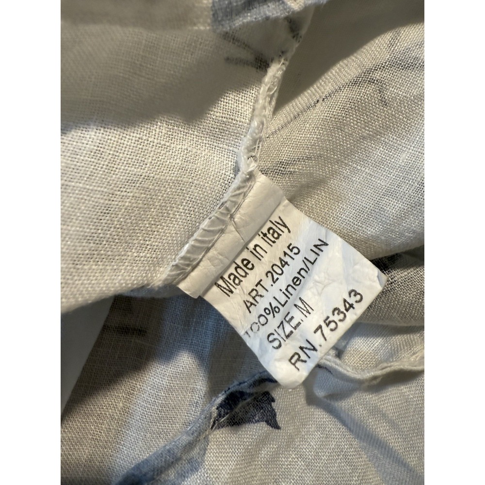 Lungo L'arno Linen Top Blouse Blue Floral Ruffle Sleeve Peplum Size Medium - Picture 4 of 7